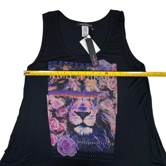 NWT HIP Black Graphic Tee T-Shirt Sz. L Sleeveless Lace Flowers Lion Goth - Picture 4 of 11